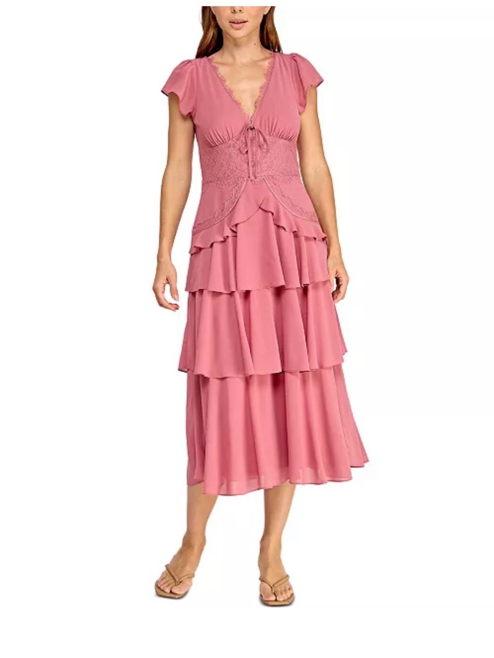Lace Trim Tiered Midi Dress